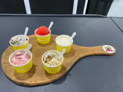 A flight of gelato cups