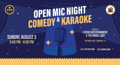 Open mic night, comedy and karaoke