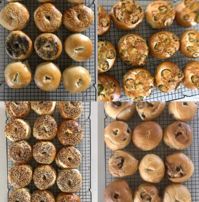 Racks of bagels, cooling