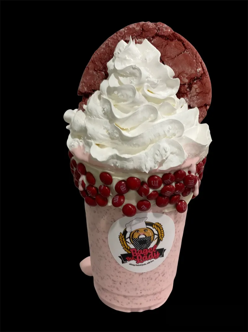 A red velvet shake under whipped cream
