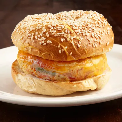 The Western Omelette on an asiago bagel